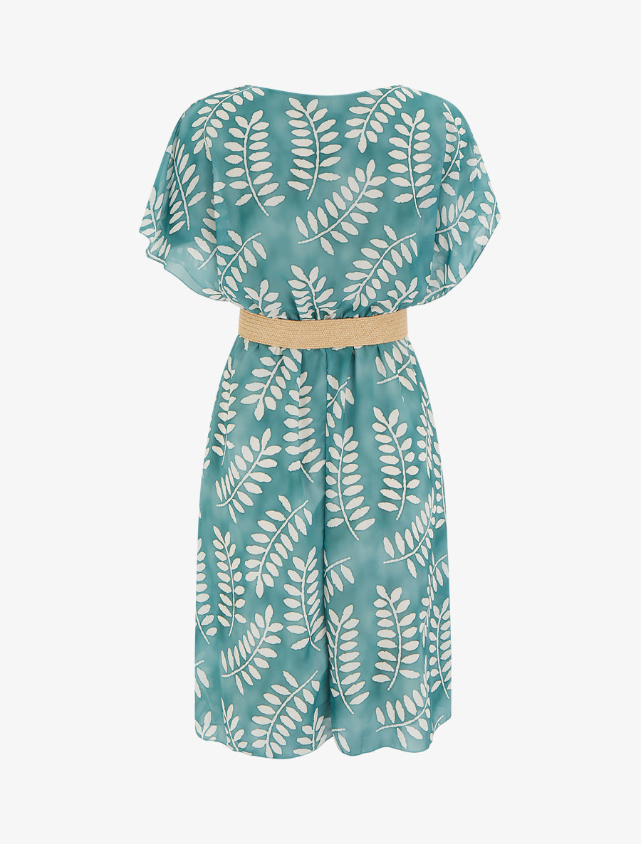 Robe mi-longue imprimé feuilles manches courtes - Vert d&