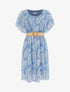 Robe mi-longue imprimé feuilles manches courtes - Bleu ciel - 1