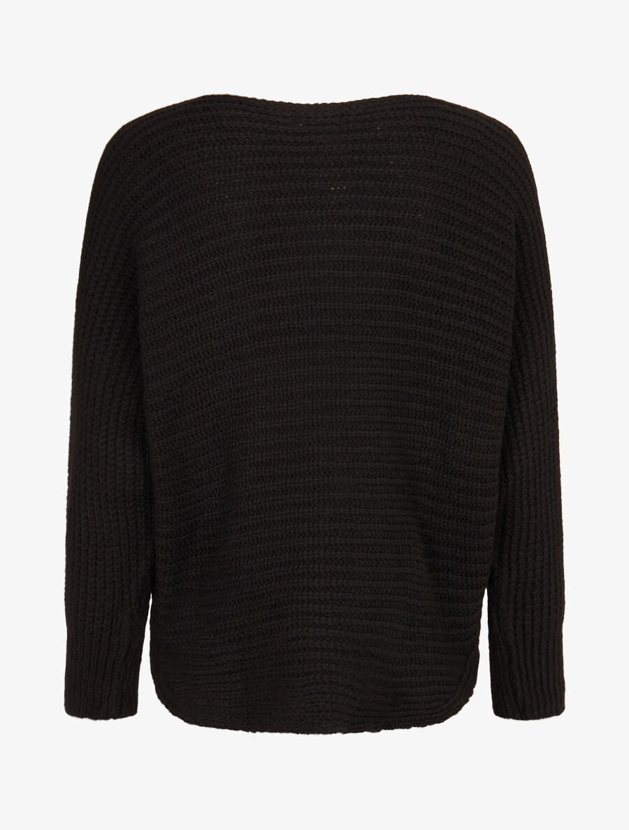 Pull dolman en grosse maille côtelée - Noir - 2