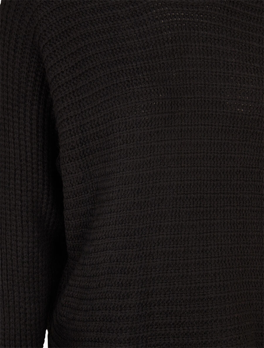 Pull dolman en grosse maille côtelée - Noir - 3