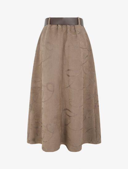 Jupe longue en suédine à broderies fantaisies - Taupe - 2