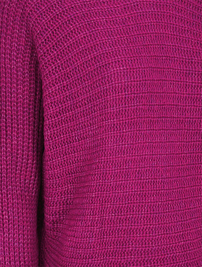 Pull dolman en grosse maille côtelée - Violine - 3