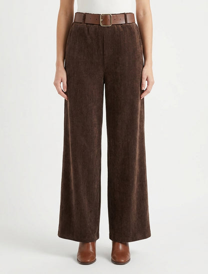 Samt-Effekt-Hose mit elastischem Bund - Braun