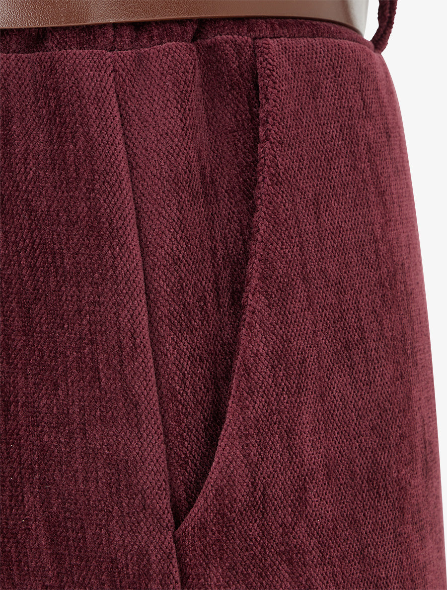 Pantalon effet velours à taille élastiquée - Lie de vin - 3