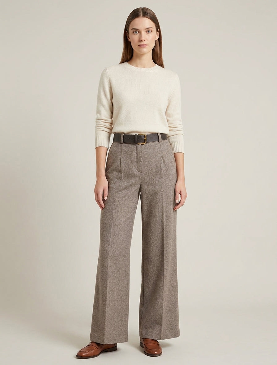 Weite Hose aus Filz mit hoher Taille - Maulwurf