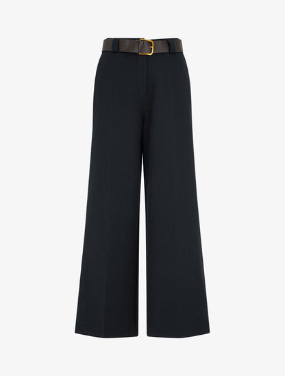Pantalon ample uni à taille haute élastiquée - Noir - 1