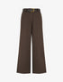 Pantalon ample uni à taille haute élastiquée - Marron - 1