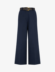 Pantalon ample uni à taille haute élastiquée - Marine - 1