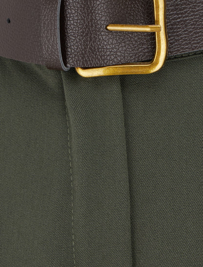 Pantalon ample uni à taille haute élastiquée - Kaki - 3