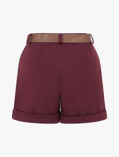 Short en feutrine à ceinture - Lie de vin - 2
