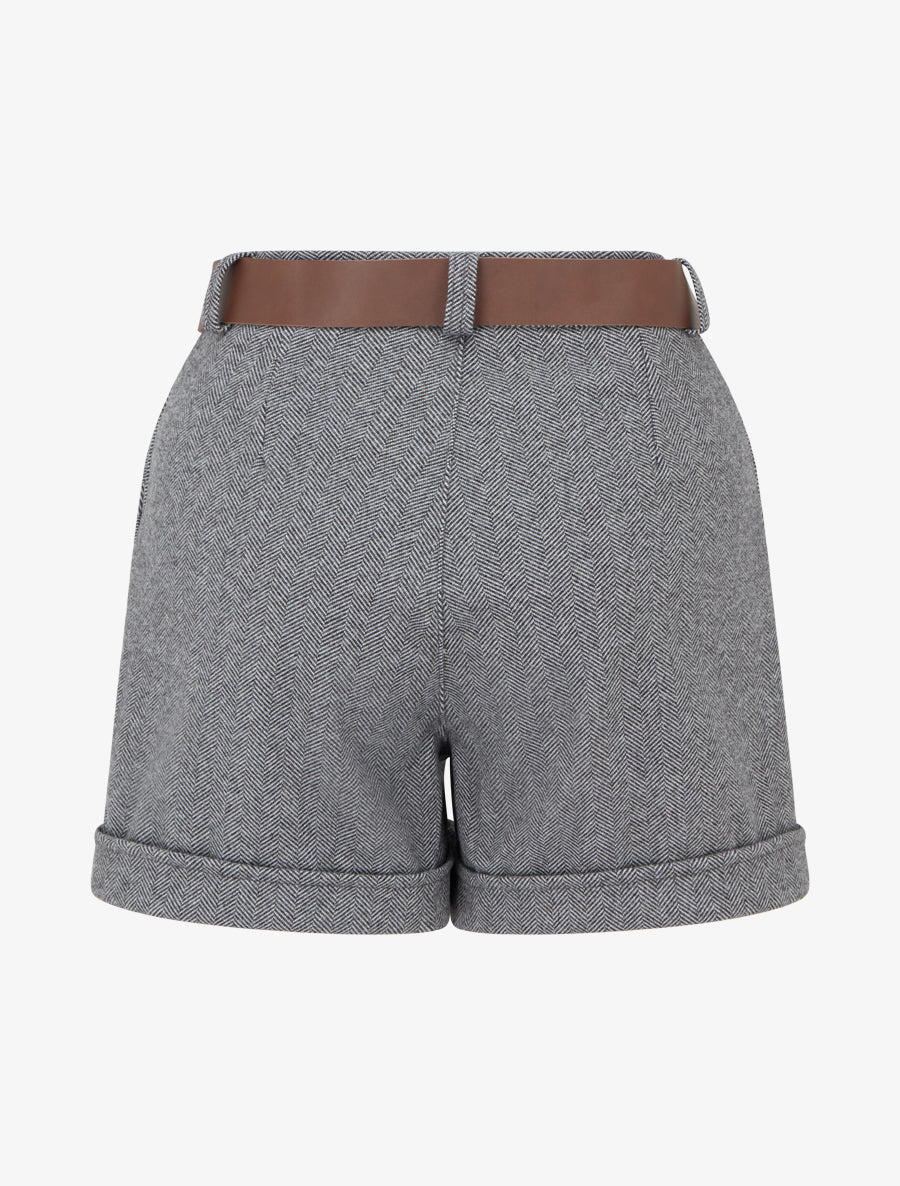 Short en feutrine à ceinture - Gris - 2