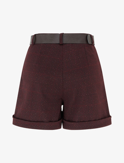 Short droit à carreaux taille haute - Lie de vin - 2