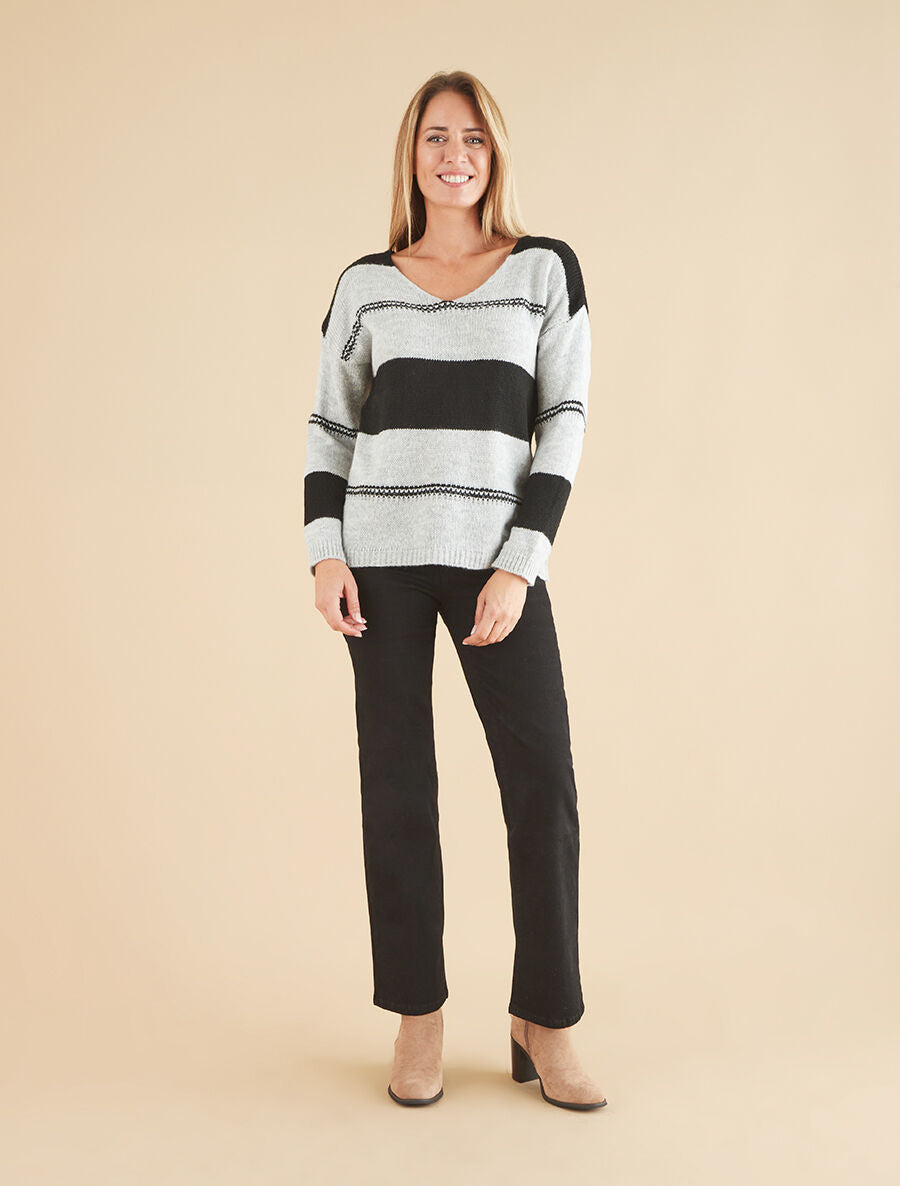 Pull basique bicolore - Noir - 4