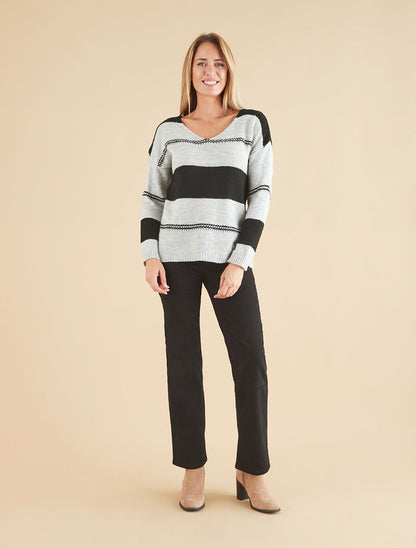 Pull basique bicolore - Noir - 4