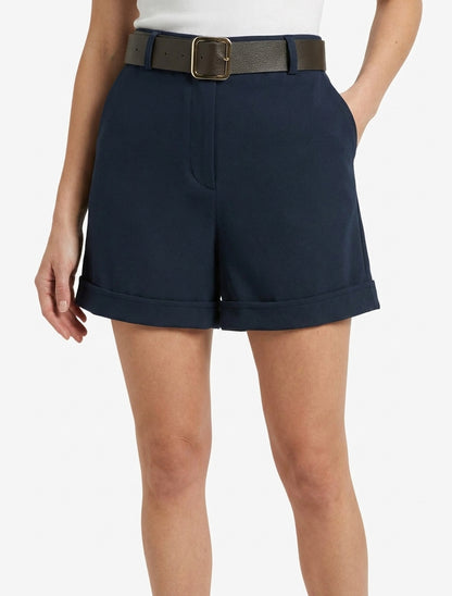 Gekrempelte Shorts mit Gürtel - Marine