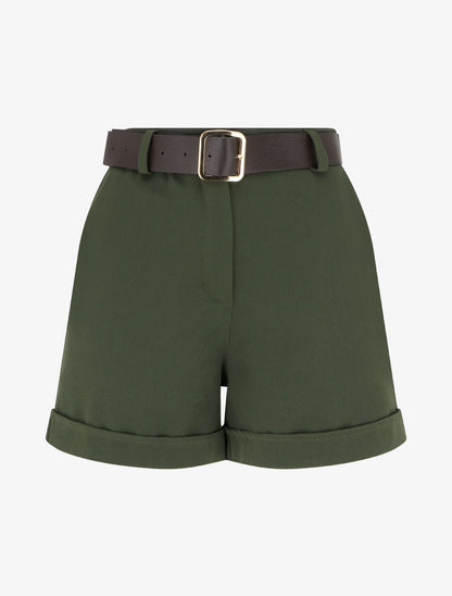 Short à revers ceinturé - Kaki - 1