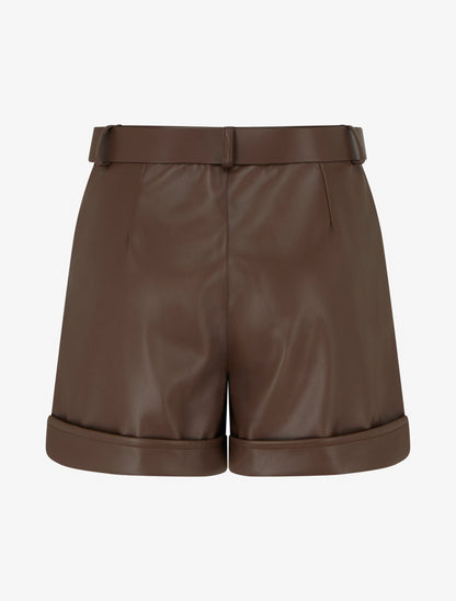 Short en simili à revers - Marron - 2