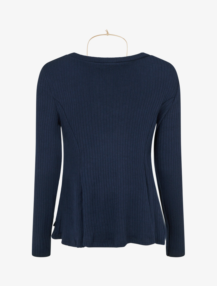 Pull côtelé coupe évasée à col rond - Marine - 2