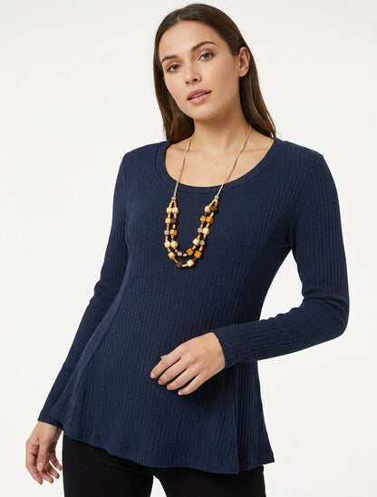 Gerippter Pullover mit ausgestelltem Schnitt und Rundhalsausschnitt - Marine