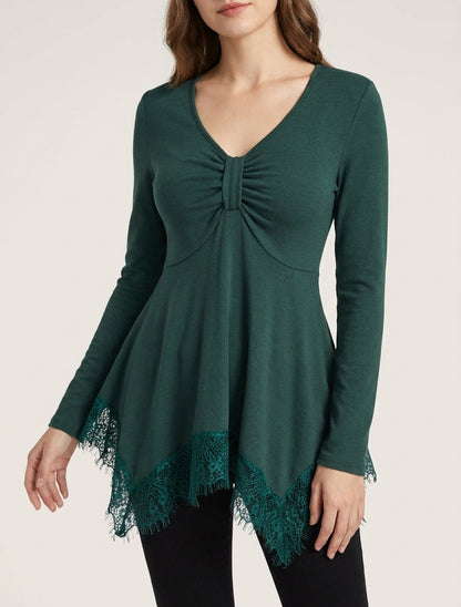 Feiner Pullover mit asymmetrischen Spitzenkanten - Dunkelgrün