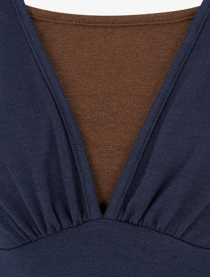 Pull fin bicolore à manches longues - Marine - 3