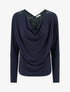 Pull à col bénitier et dos en V à dentelle - Marine - 1