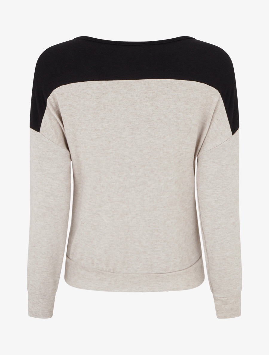Pull bicolore à empiècment dentelle - Beige - 2