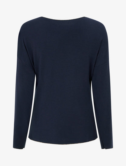 Pull fin à motif plumes irisées - Marine - 2