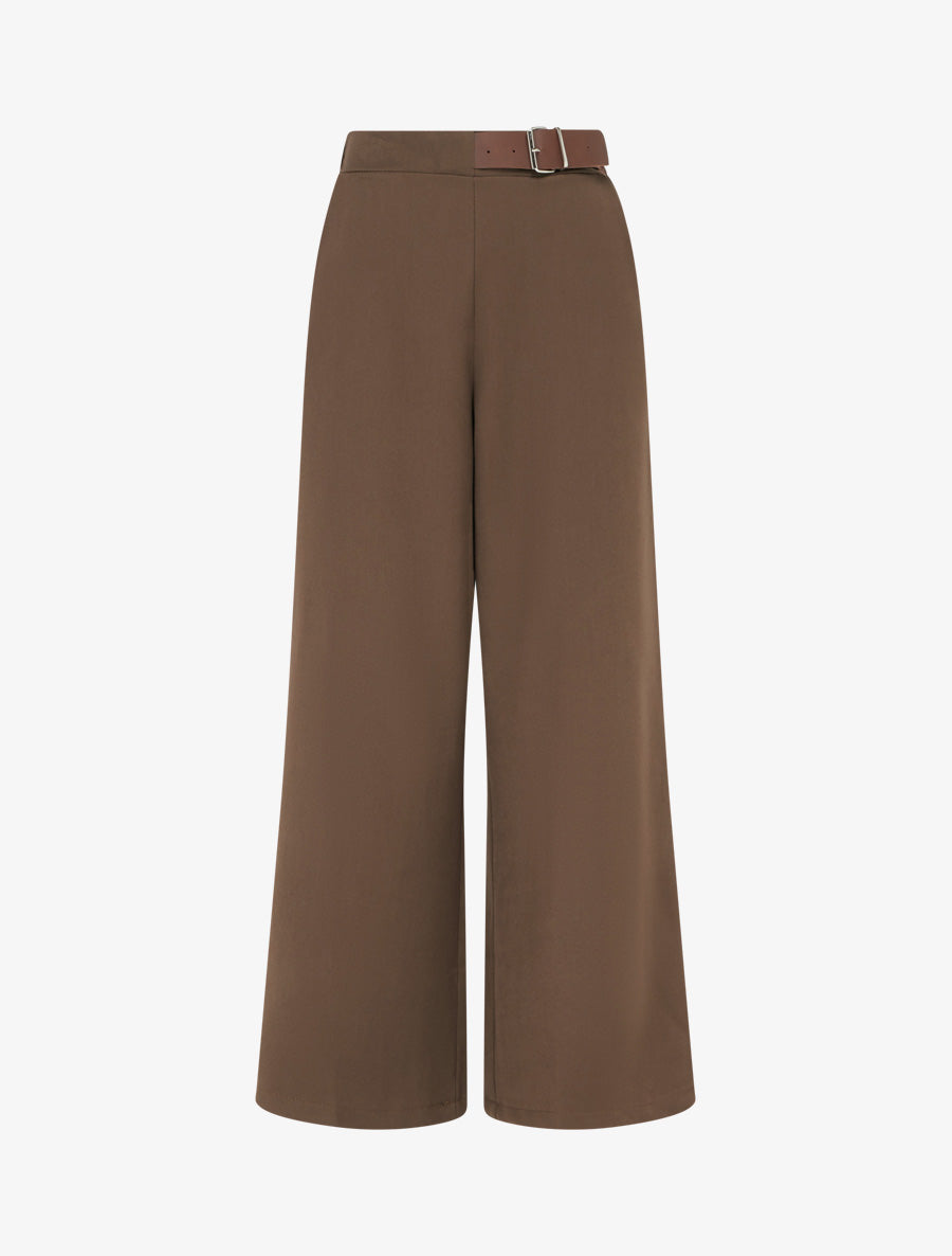 Pantalon ample taille haute à ceinture décorative - Marron clair - 1