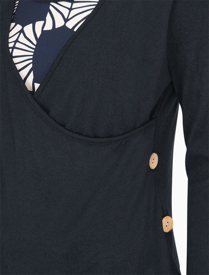 Pull fin à empiècement imprimé marguerites stylisées - Marine - 3