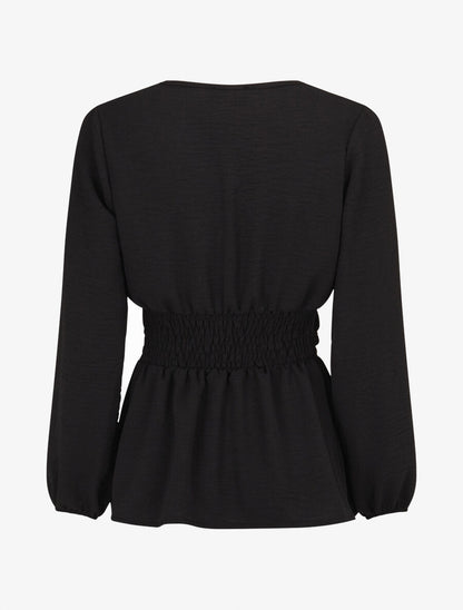 Blouse élastiquée à col V - Noir - 2
