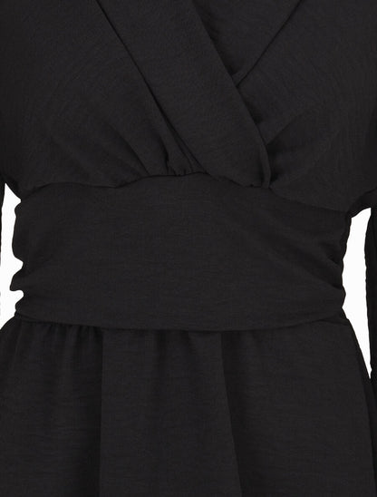 Blouse élastiquée à col V - Noir - 3
