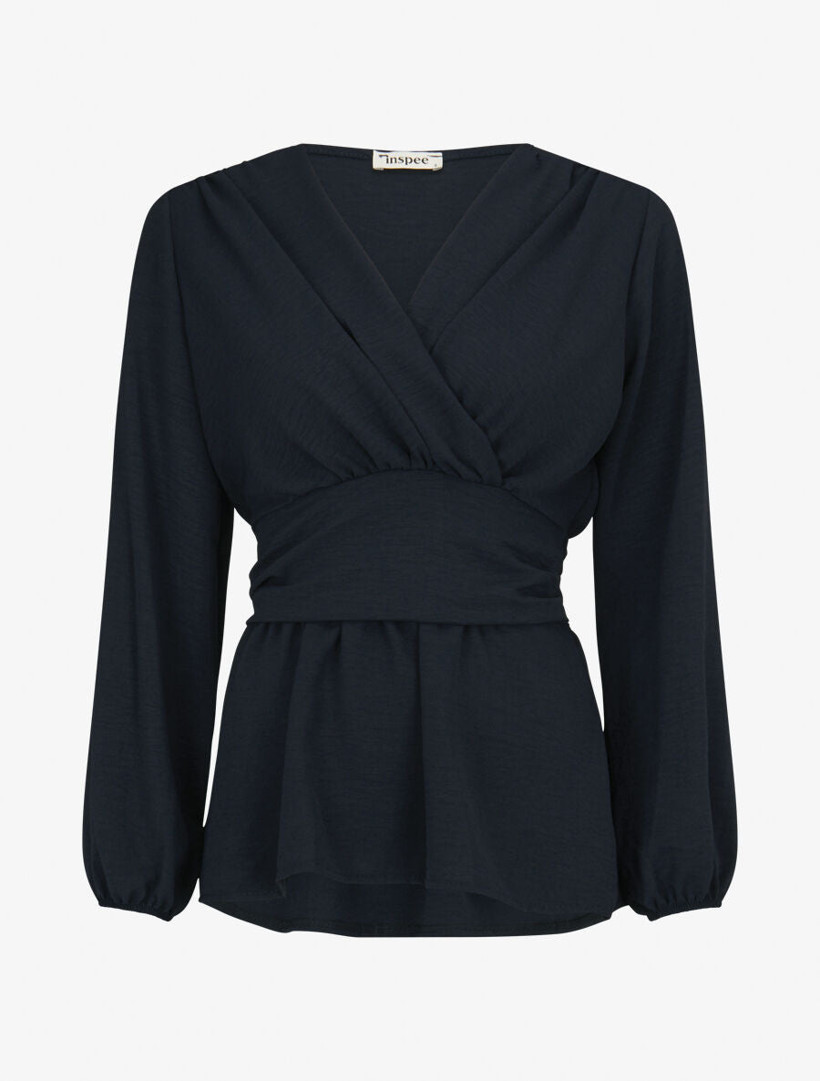 Blouse élastiquée à col V - Marine - 3