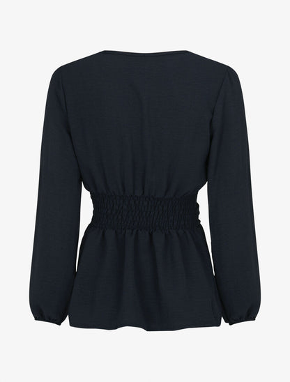 Blouse élastiquée à col V - Marine - 2