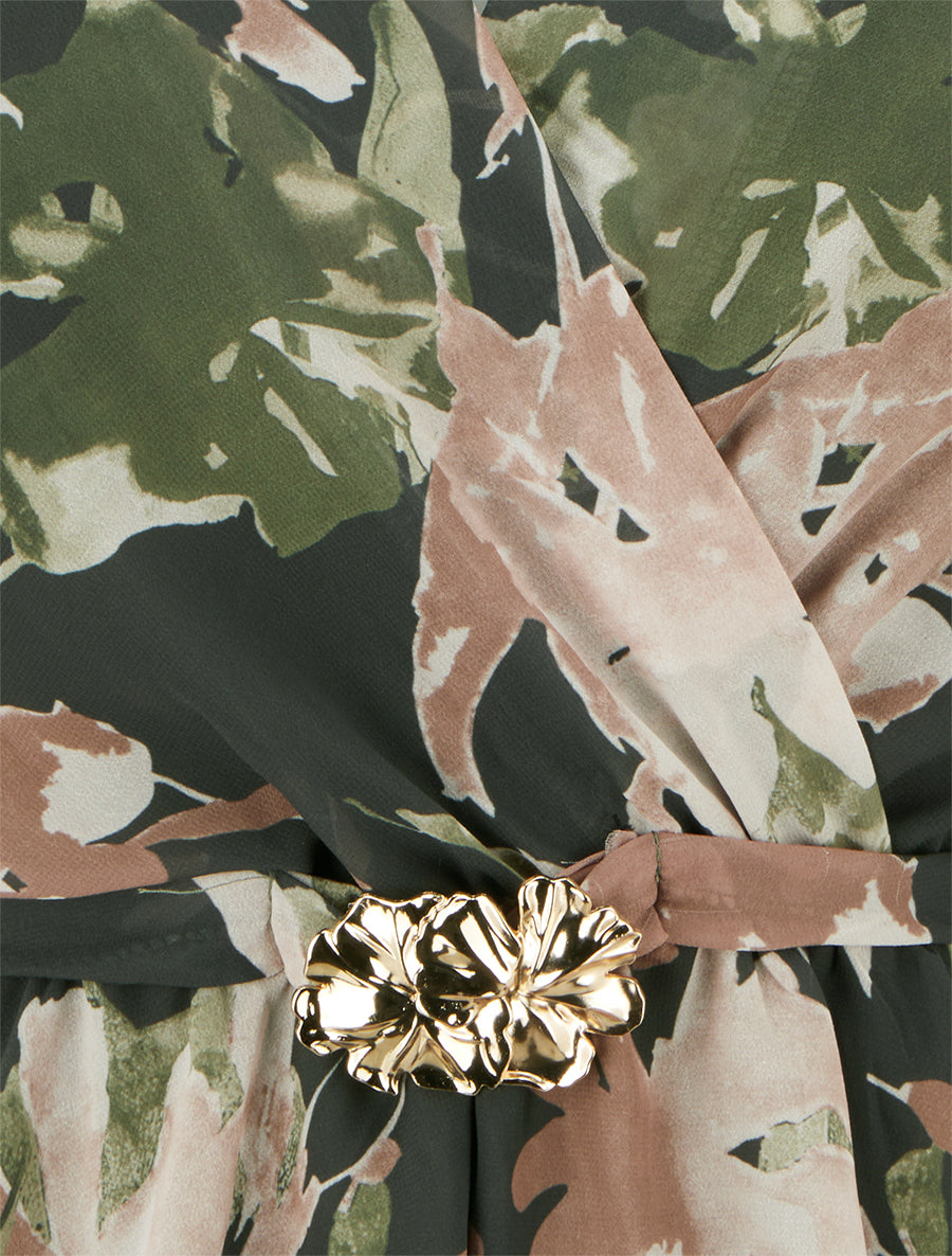 Top cache-coeur imprimé fleurs abstraites à bijou floral - Kaki - 3