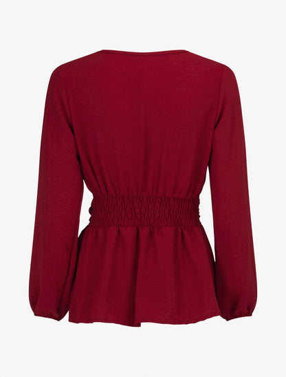 Blouse élastiquée à col V - Bordeaux - 2