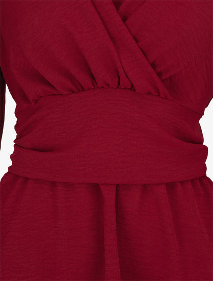 Blouse élastiquée à col V - Bordeaux - 3