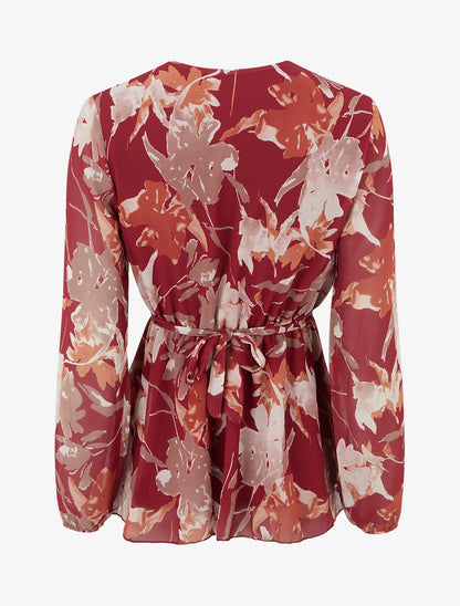 Top cache-coeur imprimé fleurs abstraites à bijou floral - Rouge - 2