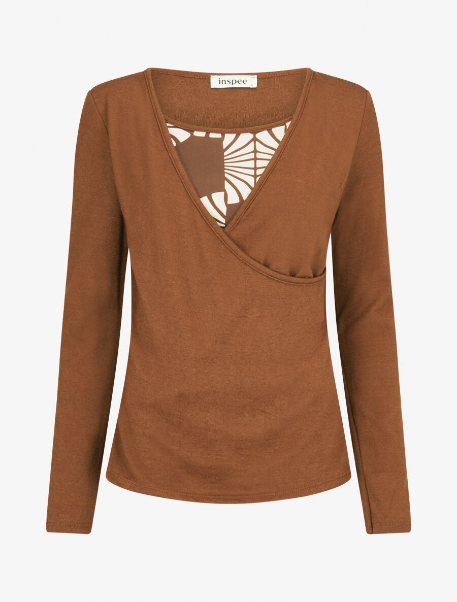 Pull fin à empiècement imprimé marguerites stylisées - Camel - 4
