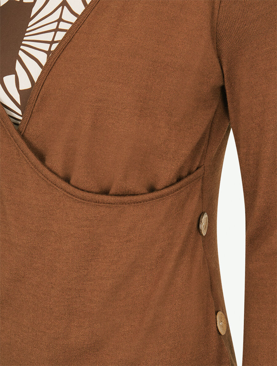 Pull fin à empiècement imprimé marguerites stylisées - Camel - 3