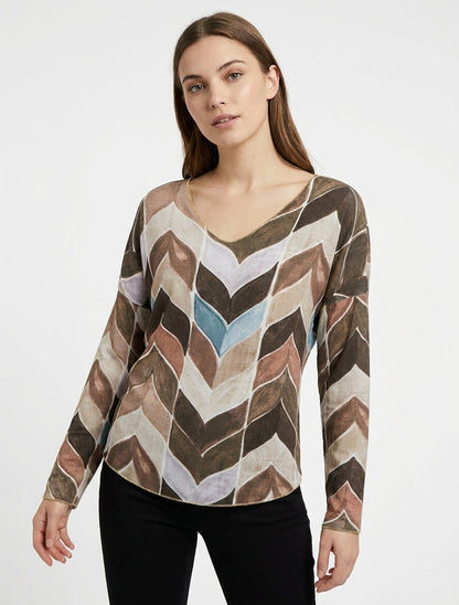 Feinstrickpullover mit Fantasie-Zickzackmuster - Braun