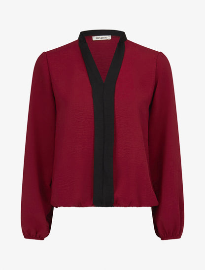 Blouse coupe boule à liseret contrastant - Bordeaux - 4
