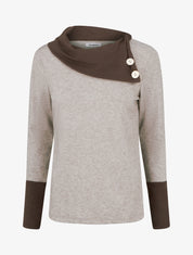 Pull fin bicolore à col drapé asymétrique - Taupe/marron - 1