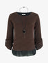 Pull texturé à col rond et doublure apparente - Marron - 1