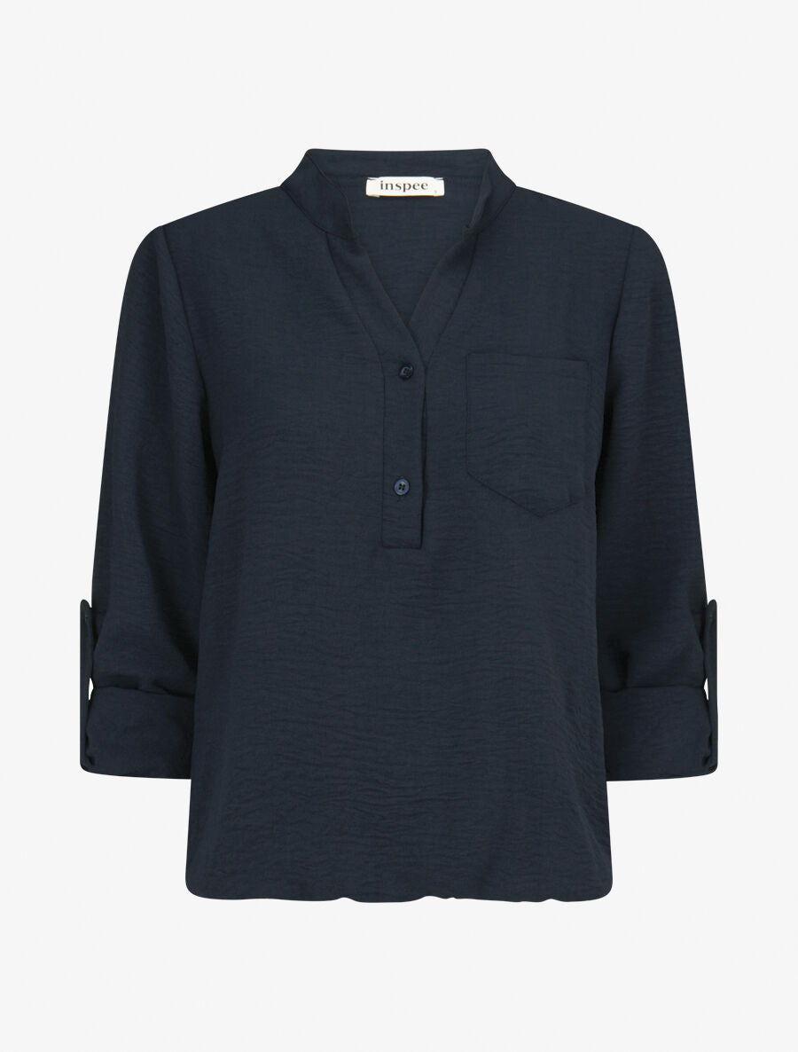 Blouse coupe boule à poiche poitrine - Marine - 4