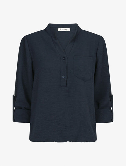 Blouse coupe boule à poiche poitrine - Marine - 4