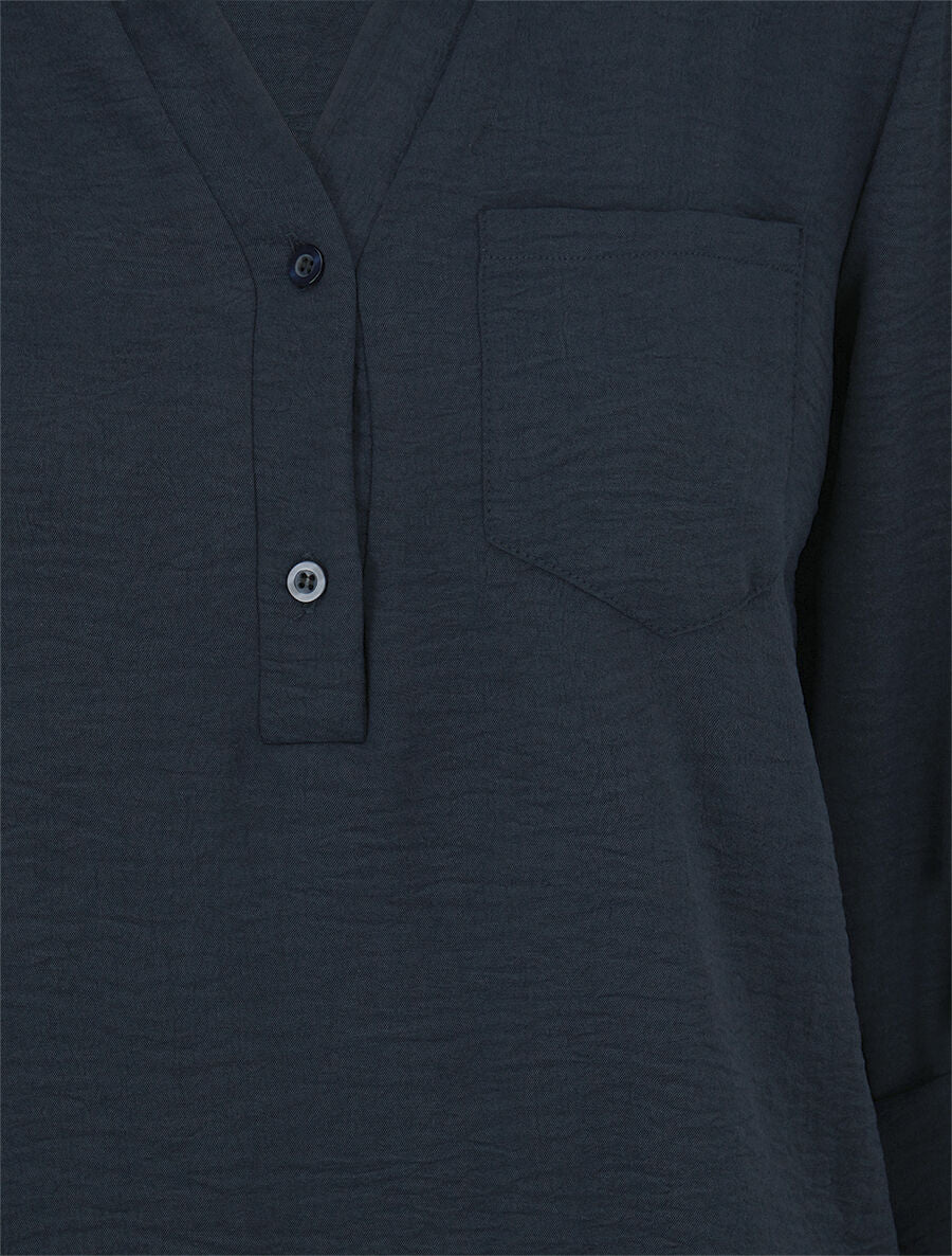 Blouse coupe boule à poiche poitrine - Marine - 3