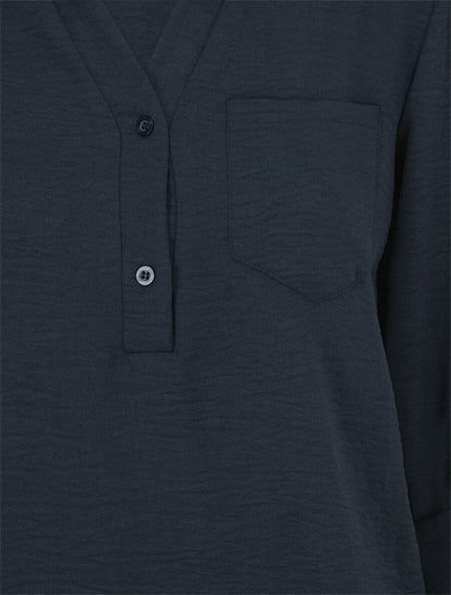Blouse coupe boule à poiche poitrine - Marine - 3