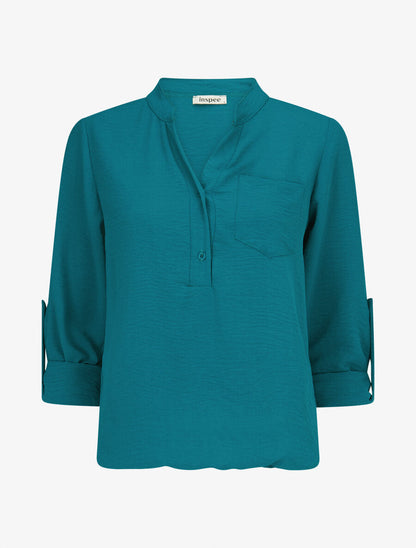Blouse coupe boule à poiche poitrine - Bleu canard - 4