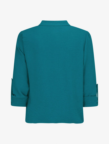 Blouse coupe boule à poiche poitrine - Bleu canard - 2